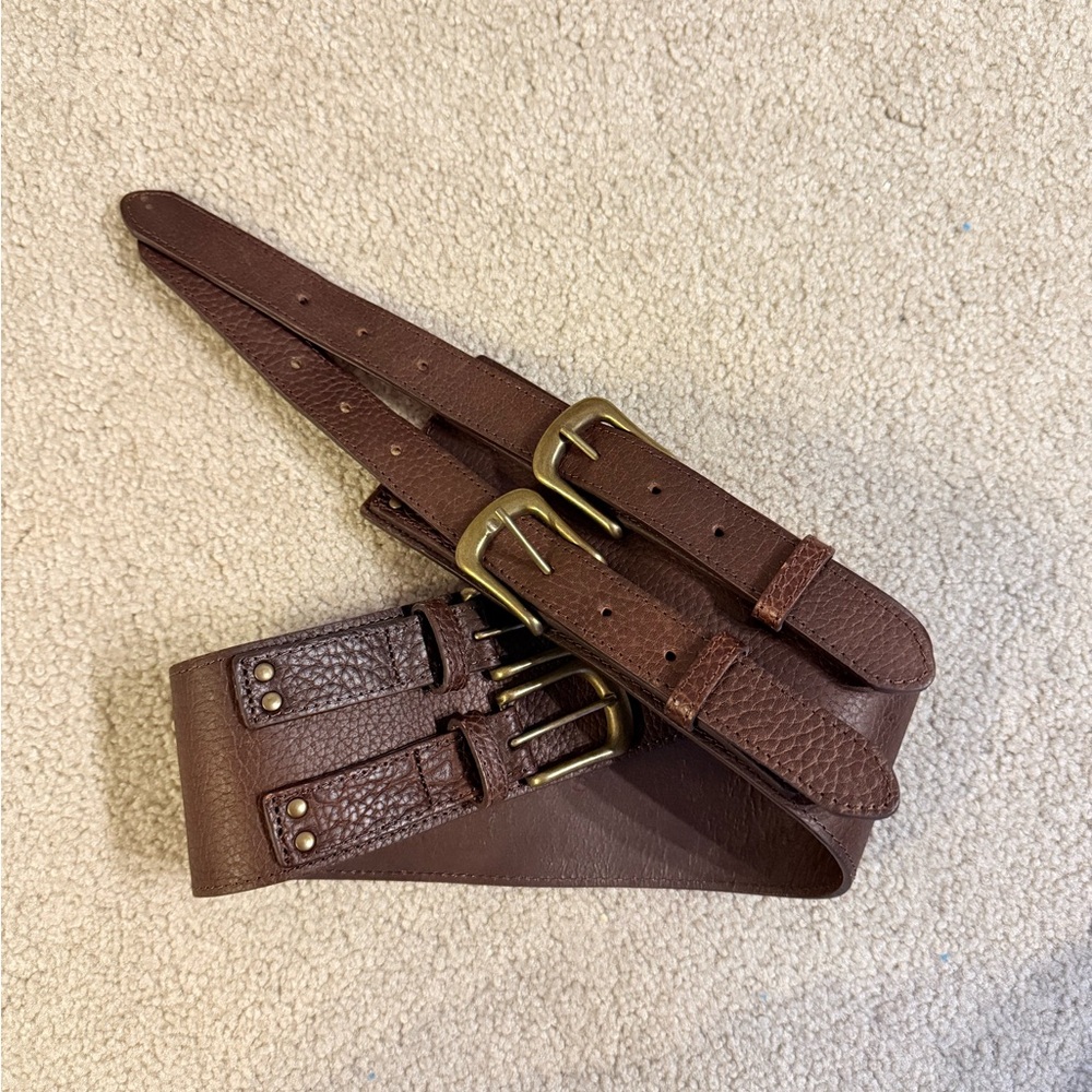 CAbi Brown Leather Belt with Gold Buckles